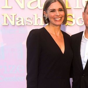 Valentino Red black, longsleeved crepe v-neck full-length dress